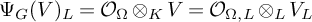 upper Psi Subscript upper G Baseline left parenthesis upper V right parenthesis Subscript upper L Baseline equals upper O Subscript upper Omega Baseline circled times Subscript upper K Baseline upper V equals upper O Subscript upper Omega comma upper L Baseline circled times Subscript upper L Baseline upper V Subscript upper L