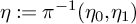 eta colon equals pi Superscript negative 1 Baseline left parenthesis eta 0 comma eta 1 right parenthesis