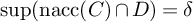 ModifyingBelow sup With backslash operatorname n a c c left parenthesis upper C right parenthesis intersection upper D right parenthesis equals delta