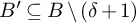 upper B prime subset of or equal to upper B divided by left parenthesis delta plus 1 right parenthesis