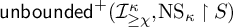 backslash operatorname u n b o u n d e d Superscript plus Baseline left parenthesis upper I Subscript greater than or equals chi Superscript kappa Baseline comma backslash text upper N upper S Subscript kappa Baseline up harpoon with barb right upper S right parenthesis