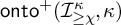backslash operatorname o n t o Superscript plus Baseline left parenthesis upper I Subscript greater than or equals chi Superscript kappa Baseline comma kappa right parenthesis