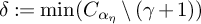 delta colon equals minleft parenthesis upper C Subscript alpha Sub Subscript eta Subscript Baseline divided by left parenthesis gamma plus 1 right parenthesis right parenthesis