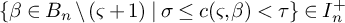 StartSet beta element of upper B Subscript n Baseline divided by left parenthesis final sigma plus 1 right parenthesis vertical bar sigma less than or equals c left parenthesis final sigma comma beta right parenthesis less than tau EndSet element of upper I Subscript n Superscript plus