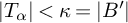 StartAbsoluteValue upper T Subscript alpha Baseline EndAbsoluteValue less than kappa equals StartAbsoluteValue upper B prime EndAbsoluteValue