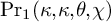 backslash operatorname probability Subscript 1 Baseline left parenthesis kappa comma kappa comma theta comma chi right parenthesis