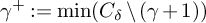 gamma Superscript plus Baseline colon equals min left parenthesis upper C Subscript delta Baseline divided by left parenthesis gamma plus 1 right parenthesis right parenthesis