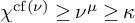 chi Superscript backslash operatorname c f left parenthesis nu right parenthesis Baseline greater than or equals nu Superscript mu Baseline greater than or equals kappa