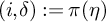 left parenthesis i comma delta right parenthesis colon equals pi left parenthesis eta right parenthesis