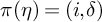 pi left parenthesis eta right parenthesis equals left parenthesis i comma delta right parenthesis