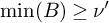 min left parenthesis upper B right parenthesis greater than or equals nu prime