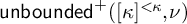 backslash operatorname u n b o u n d e d Superscript plus Baseline left parenthesis kappa Superscript less than kappa Baseline comma nu right parenthesis