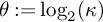 theta colon equals log Subscript 2 Baseline left parenthesis kappa right parenthesis