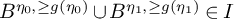 upper B Superscript eta 0 comma greater than or equals g left parenthesis eta 0 right parenthesis Baseline union upper B Superscript eta 1 comma greater than or equals g left parenthesis eta 1 right parenthesis element of upper I