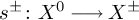 s Superscript plus or minus Baseline colon upper X Superscript 0 Baseline long right arrow upper X Superscript plus or minus