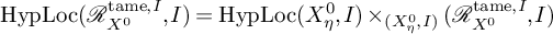 upper H y p upper L o c left parenthesis upper R Subscript upper X Sub Superscript 0 Subscript Superscript t a m e comma upper I Baseline comma upper I right parenthesis equals upper H y p upper L o c left parenthesis upper X Subscript eta Superscript 0 Baseline comma upper I right parenthesis times Subscript left parenthesis upper X Sub Subscript eta Sub Superscript 0 Subscript comma upper I right parenthesis Baseline left parenthesis upper R Subscript upper X Sub Superscript 0 Subscript Superscript t a m e comma upper I Baseline comma upper I right parenthesis