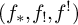 left parenthesis f Subscript asterisk Baseline comma f Subscript factorial Baseline comma f Superscript factorial Baseline right parenthesis