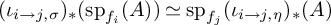 left parenthesis iota Subscript i right arrow j comma sigma Baseline right parenthesis Subscript asterisk Baseline left parenthesis backslash operatorname s p Subscript f Sub Subscript i Subscript Baseline left parenthesis upper A right parenthesis right parenthesis asymptotically equals backslash operatorname s p Subscript f Sub Subscript j Baseline left parenthesis iota Subscript i right arrow j comma eta Baseline right parenthesis Subscript asterisk Baseline left parenthesis upper A right parenthesis