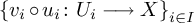 StartSet v Subscript i Baseline ring u Subscript i Baseline colon upper U Subscript i Baseline long right arrow upper X EndSet Subscript i element of upper I
