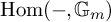 backslash operatorname hom left parenthesis minus comma upper G Subscript m Baseline right parenthesis