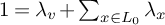 1 equals lamda Subscript v Baseline plus sigma summation Underscript x element of upper L 0 Endscripts lamda Subscript x