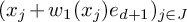 left parenthesis x Subscript j Baseline plus w 1 left parenthesis x Subscript j Baseline right parenthesis e Subscript d plus 1 Baseline right parenthesis Subscript j element of upper J