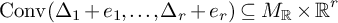 backslash operatorname upper C o n v left parenthesis upper Delta 1 plus e 1 comma midline horizontal ellipsis comma upper Delta Subscript r Baseline plus e Subscript r Baseline right parenthesis subset of or equal to upper M Subscript backslash operatorname double struck upper R Baseline times backslash operatorname double struck upper R Superscript r