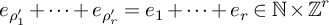e Subscript rho prime 1 Baseline plus midline horizontal ellipsis plus e Subscript rho prime Sub Subscript r Baseline equals e 1 plus midline horizontal ellipsis plus e Subscript r Baseline element of backslash operatorname double struck upper N times backslash operatorname double struck upper Z Superscript r