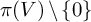 pi left parenthesis upper V right parenthesis divided by StartSet 0 EndSet
