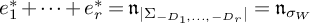 e 1 Superscript asterisk Baseline plus midline horizontal ellipsis plus e Subscript r Superscript asterisk Baseline equals n Subscript StartAbsoluteValue upper Sigma Sub Subscript minus upper D 1 comma midline horizontal ellipsis comma minus upper D Sub Sub Subscript r Sub Subscript Subscript EndAbsoluteValue Baseline equals n Subscript sigma Sub Subscript upper W