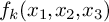 f Subscript k Baseline left parenthesis x 1 comma x 2 comma x 3 right parenthesis