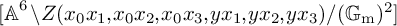 backslash operatorname double struck upper A Superscript 6 divided by upper Z left parenthesis x 0 x 1 comma x 0 x 2 comma x 0 x 3 comma y x 1 comma y x 2 comma y x 3 right parenthesis divided by left parenthesis backslash operatorname upper G Subscript m Baseline right parenthesis squared