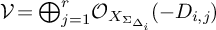 script upper V equals backslash leftoplus Underscript j equals 1 Overscript r Endscripts backslash kern minus 1 p t backslash operatorname script upper O Subscript upper X Sub Subscript upper Sigma Sub Sub Subscript upper Delta Sub Sub Sub Subscript i Baseline backslash kern minus 1 p t left parenthesis minus upper D Subscript i comma j Baseline backslash kern minus 1 p t right parenthesis