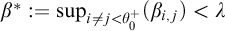 beta Superscript asterisk Baseline colon equals sup Underscript i not equals j less than theta 0 Superscript plus Baseline Endscripts left parenthesis beta Subscript i comma j Baseline right parenthesis less than lamda
