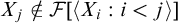 upper X Subscript j Baseline not an element of script upper F left bracket left angle bracket upper X Subscript i Baseline colon i less than j right angle bracket right bracket