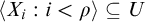 left angle bracket upper X Subscript i Baseline colon i less than rho right angle bracket subset of or equal to upper U