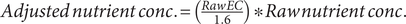 upper A d j u s t e d n u t r i e n t c o n c period equals left parenthesis StartFraction upper R a w upper E upper C Over 1.6 EndFraction right parenthesis asterisk upper R a w n u t r i e n t c o n c period