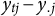 y Subscript t j Baseline minus y Subscript period j