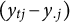 left parenthesis y Subscript t j Baseline minus y Subscript period j Baseline right parenthesis