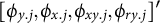 left bracket phi Subscript y period j Baseline comma phi Subscript x period j Baseline comma phi Subscript x y period j Baseline comma phi Subscript r y period j Baseline right bracket prime