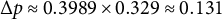 normal upper Delta p almost equals 0.3989 times 0.329 almost equals 0.131