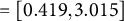 equals left bracket 0.419 comma 3.015 right bracket