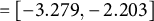 equals left bracket negative 3.279 comma negative 2.203 right bracket