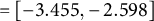 equals left bracket negative 3.455 comma negative 2.598 right bracket