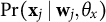 probability left parenthesis bold x Subscript j Baseline vertical bar bold w Subscript j Baseline comma theta Subscript x Baseline right parenthesis