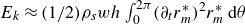 upper E Subscript k Baseline almost equals left parenthesis 1 divided by 2 right parenthesis rho Subscript s Baseline w h integral Subscript 0 Superscript 2 pi Baseline left parenthesis partial differential Subscript t Baseline r Subscript m Superscript asterisk Baseline right parenthesis squared r Subscript m Superscript asterisk Baseline d theta