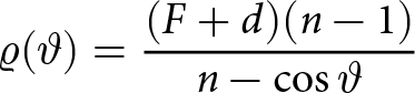 rho left parenthesis theta right parenthesis equals left parenthesis upper F plus d right parenthesis left parenthesis n minus 1 right parenthesis n minus cosine theta