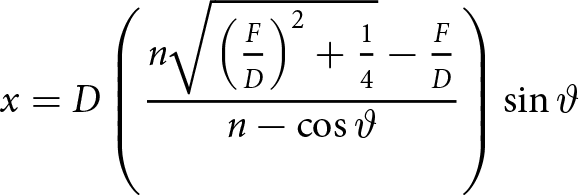 x equals upper D left parenthesis n left parenthesis FD right parenthesis 2 plus 14 minus FDn minus cosine theta right parenthesis sine theta