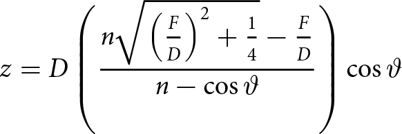 z equals upper D left parenthesis n left parenthesis FD right parenthesis 2 plus 14 minus FDn minus cosine theta right parenthesis cosine theta