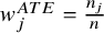 w Subscript j Superscript upper A upper T upper E Baseline equals StartFraction n Subscript j Baseline Over n EndFraction